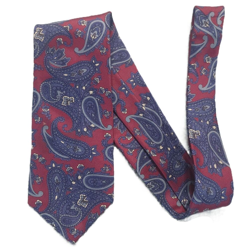 Bert Pulitzer All Silk Tie Burgundy Blue Paisley USA 58" VTG